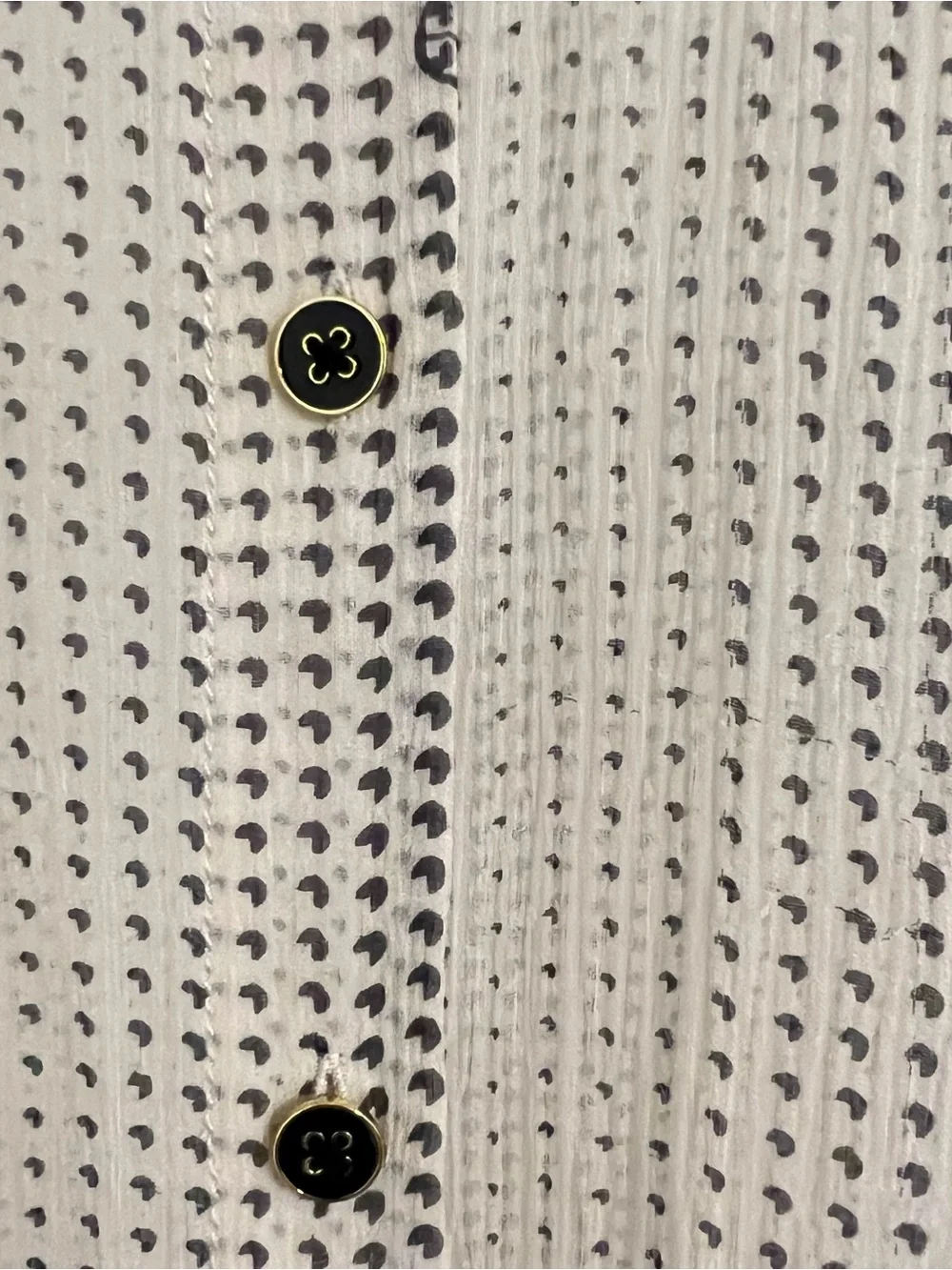 Tory Burch Cream Sheer Bow-Neck Blouse with Black Dot Stripe Logo on Buttons - Picture 6 of 13